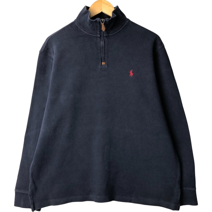 Ralph Lauren POLO by Ralph Lauren Half-Zip Sweatshirt, Men's Size L cotton navy blue type Vintage Second Hand