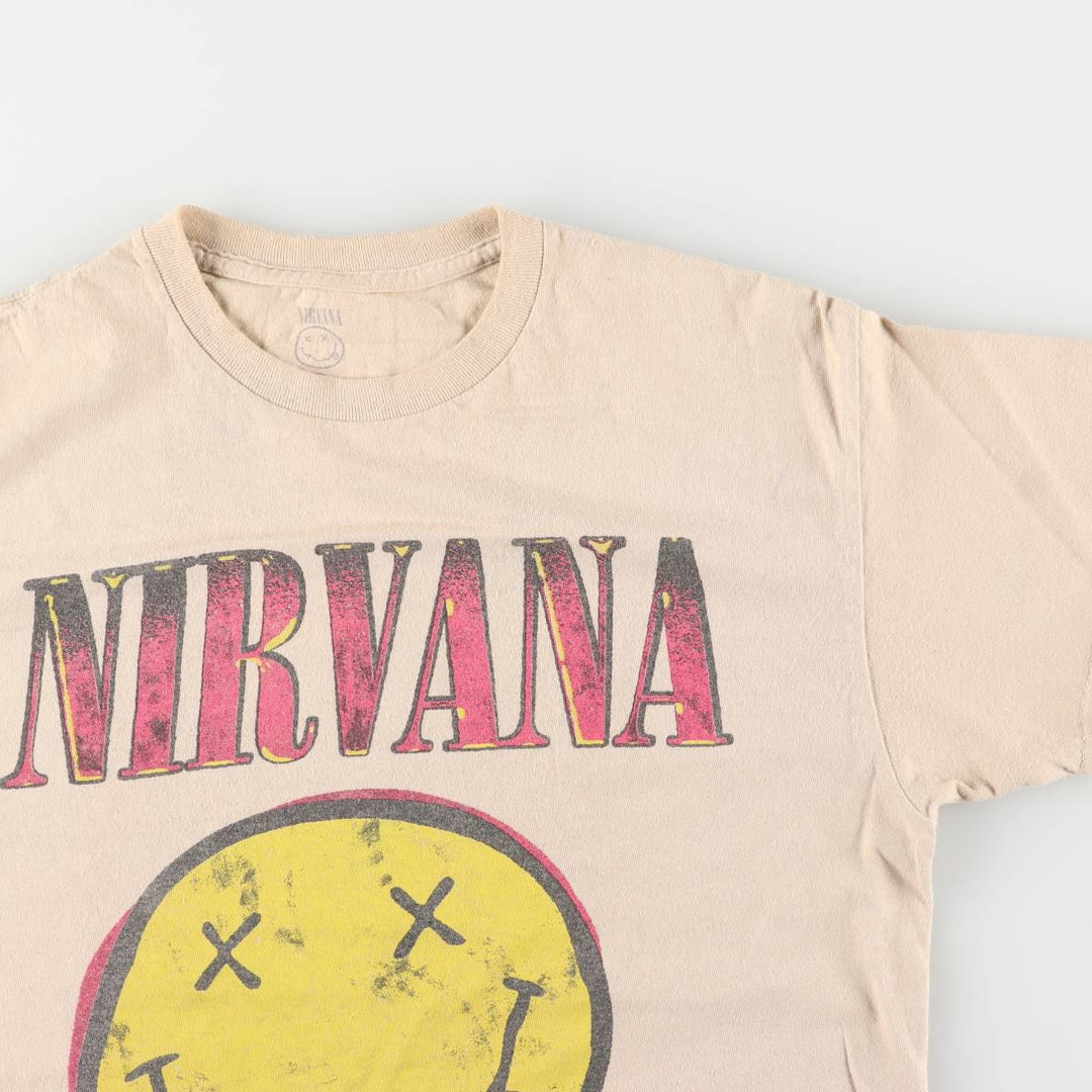 NIRVANA Nirvana Band T-shirt, Band T, Men's M size cotton Beige type Vintage Second Hand