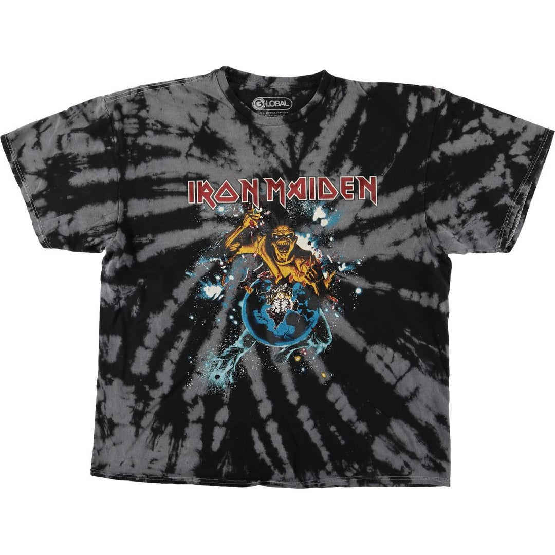 GLOBAL IRON MAIDEN Tie-Dye Pattern Band T-Shirt, Men's Size L cotton Charcoal Vintage Second Hand