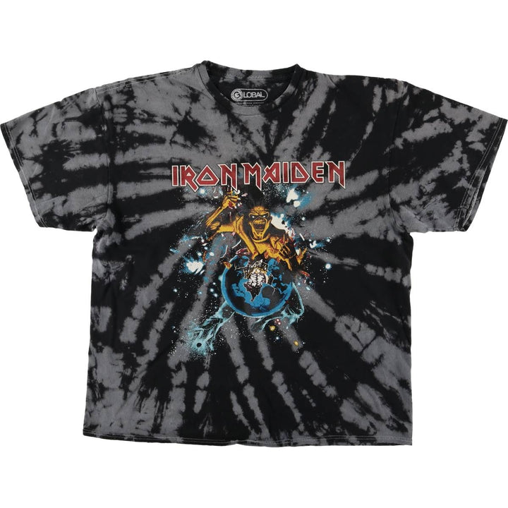 GLOBAL IRON MAIDEN Tie-Dye Pattern Band T-Shirt, Men's Size L cotton Charcoal Vintage Second Hand