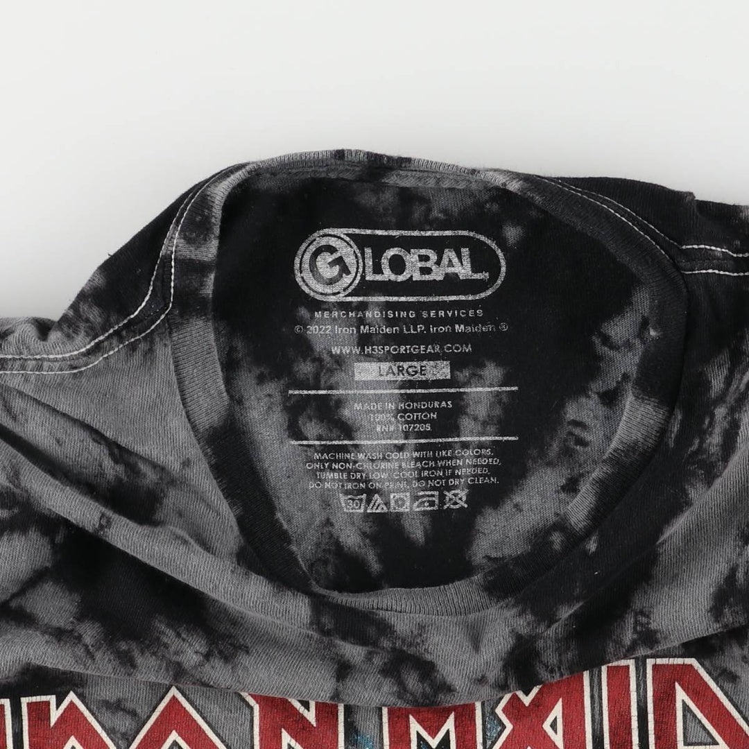 GLOBAL IRON MAIDEN Tie-Dye Pattern Band T-Shirt, Men's Size L cotton Charcoal Vintage Second Hand