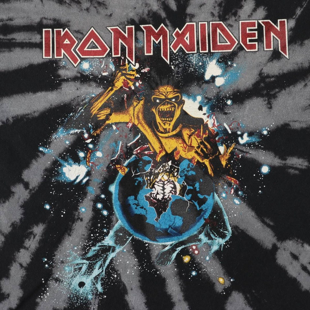GLOBAL IRON MAIDEN Tie-Dye Pattern Band T-Shirt, Men's Size L cotton Charcoal Vintage Second Hand