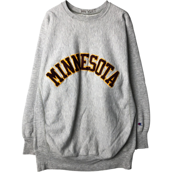 90'S Champion Reverse Weave University of Minnesota College Sweatshirt with Embroidered Tag, Made in USA, Men's Size XXL cotton gray type Vintage Second Hand