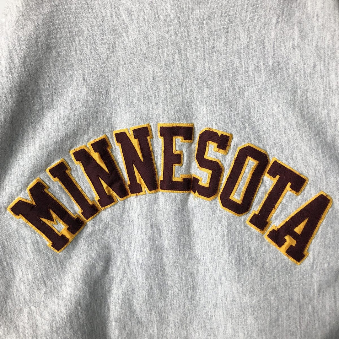90'S Champion Reverse Weave University of Minnesota College Sweatshirt with Embroidered Tag, Made in USA, Men's Size XXL cotton gray type Vintage Second Hand