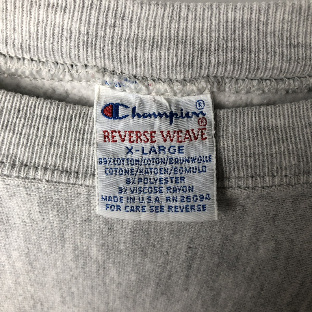 90'S Champion Reverse Weave Embroidered Tag College Sweatshirt Trainer Made in USA Men's XL Vintage cotton gray type Vintage Second Hand