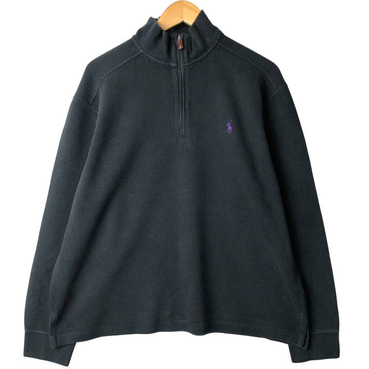 Ralph Lauren POLO by Ralph Lauren Half-Zip Sweatshirt, Men's Size L cotton black type Vintage Second Hand
