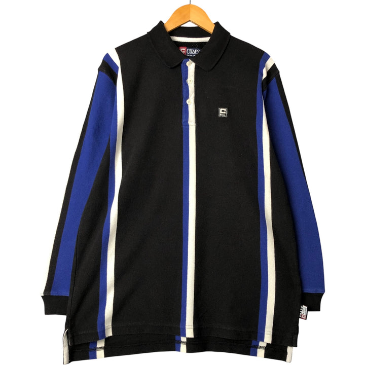 Ralph Lauren Chaps long-sleeved striped polo shirt, men's size L cotton black type Vintage Second Hand