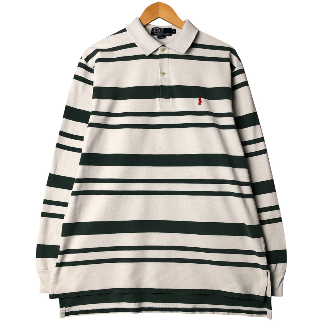 Vintage 90'S Ralph Lauren POLO by Ralph Lauren long-sleeved striped polo shirt, Made in USA, Men's XL cotton white type Vintage Second Hand