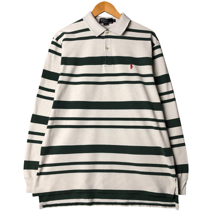 Vintage 90'S Ralph Lauren POLO by Ralph Lauren long-sleeved striped polo shirt, Made in USA, Men's XL cotton white type Vintage Second Hand
