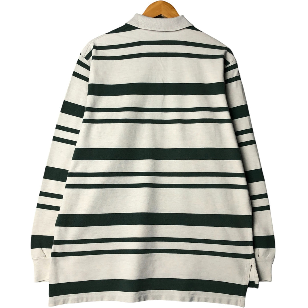 Vintage 90'S Ralph Lauren POLO by Ralph Lauren long-sleeved striped polo shirt, Made in USA, Men's XL cotton white type Vintage Second Hand