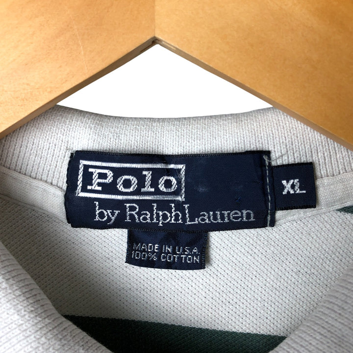 Vintage 90'S Ralph Lauren POLO by Ralph Lauren long-sleeved striped polo shirt, Made in USA, Men's XL cotton white type Vintage Second Hand