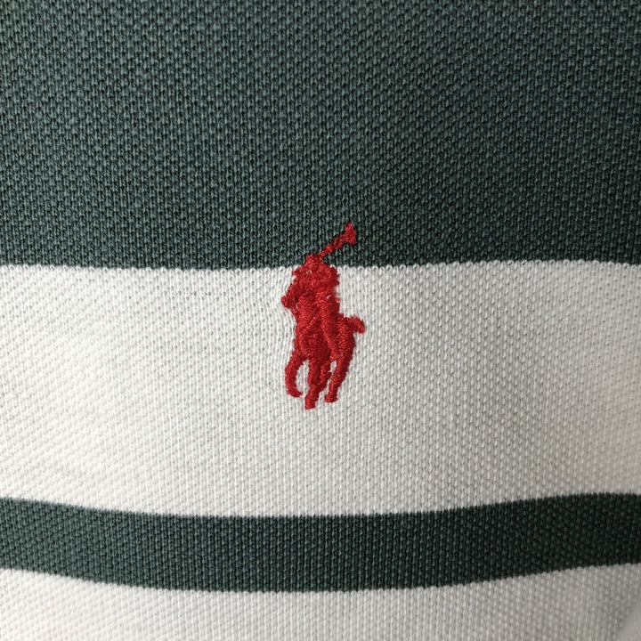 Vintage 90'S Ralph Lauren POLO by Ralph Lauren long-sleeved striped polo shirt, Made in USA, Men's XL cotton white type Vintage Second Hand