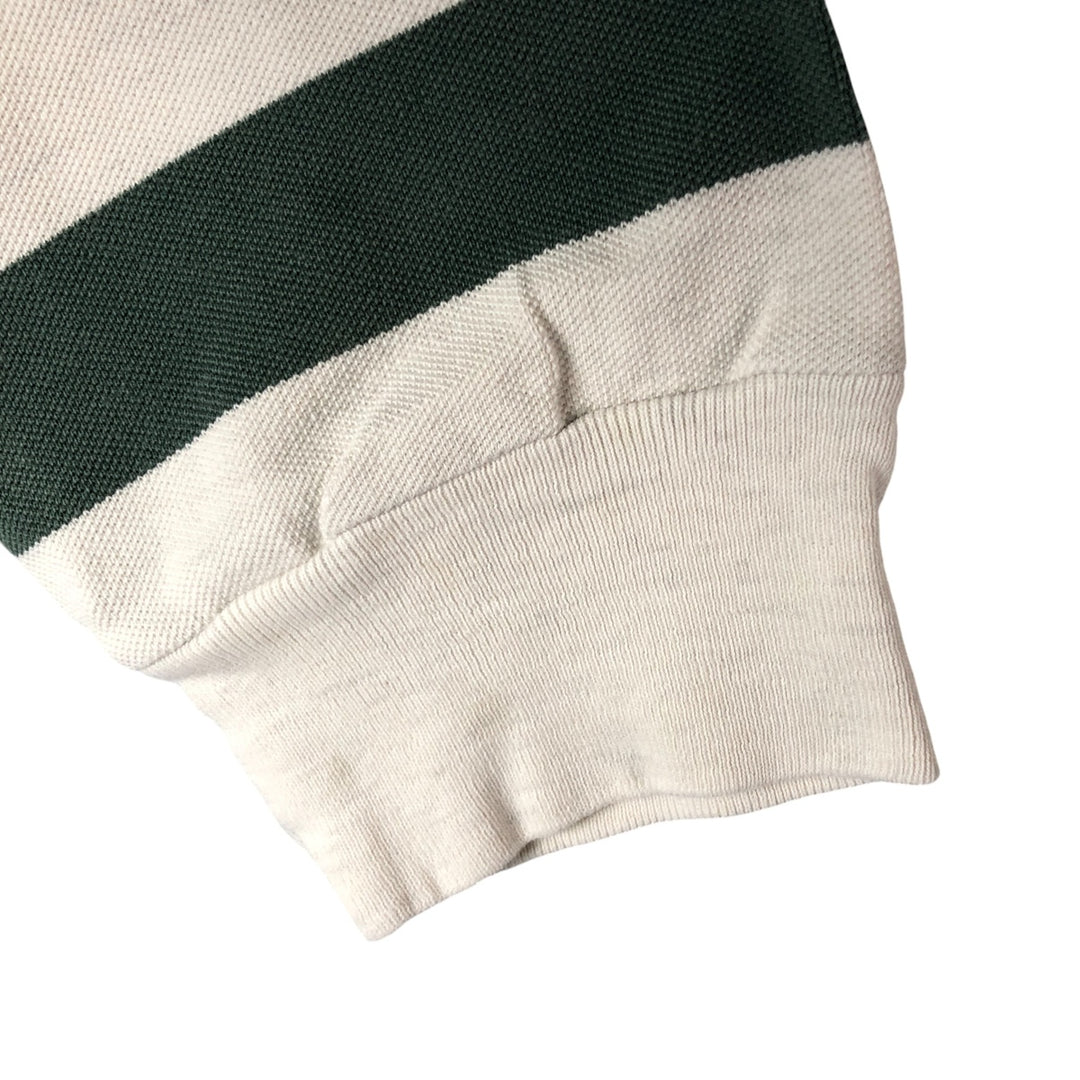 Vintage 90'S Ralph Lauren POLO by Ralph Lauren long-sleeved striped polo shirt, Made in USA, Men's XL cotton white type Vintage Second Hand