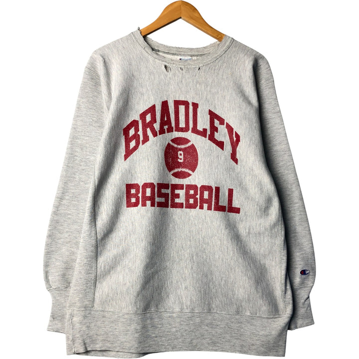 90'S Champion Reverse Weave College Sweatshirt with Embroidered Tag and Triple Print, Made in USA, Men's Size XL cotton gray type Vintage Second Hand