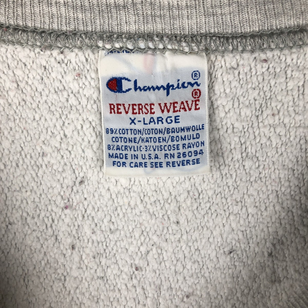 90'S Champion Reverse Weave College Sweatshirt with Embroidered Tag and Triple Print, Made in USA, Men's Size XL cotton gray type Vintage Second Hand