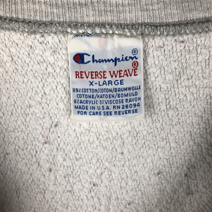 90'S Champion Reverse Weave College Sweatshirt with Embroidered Tag and Triple Print, Made in USA, Men's Size XL cotton gray type Vintage Second Hand