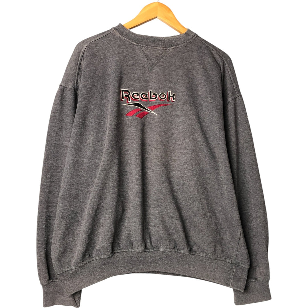 90'S Reebok Logo Sweatshirt, Men's XL Size Vintage cotton Charcoal Vintage Second Hand