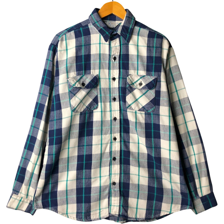 Vintage 70s-80'S Five Brother long-sleeved flannel plaid shirt, made in the USA, men's size XL unclear Navy blue Vintage Second Hand
