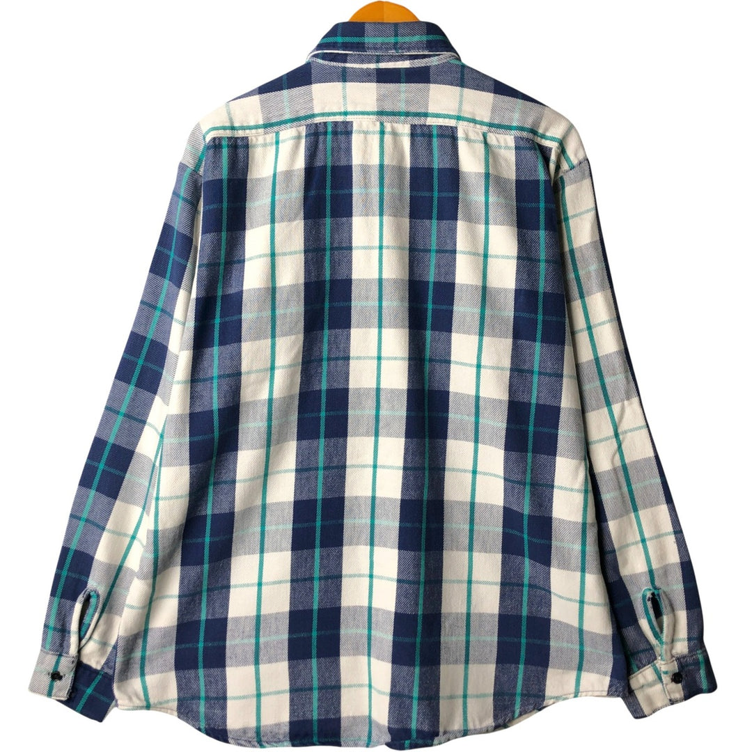 Vintage 70s-80'S Five Brother long-sleeved flannel plaid shirt, made in the USA, men's size XL unclear Navy blue Vintage Second Hand