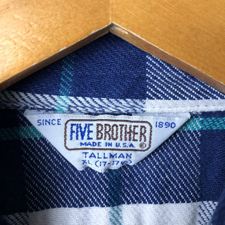 Vintage 70s-80'S Five Brother long-sleeved flannel plaid shirt, made in the USA, men's size XL unclear Navy blue Vintage Second Hand