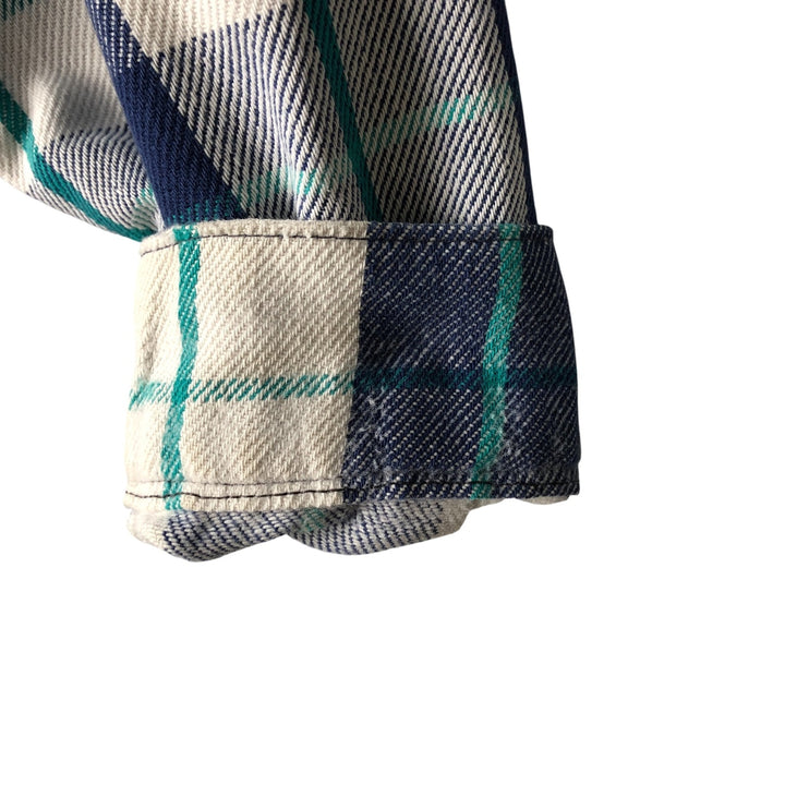 Vintage 70s-80'S Five Brother long-sleeved flannel plaid shirt, made in the USA, men's size XL unclear Navy blue Vintage Second Hand