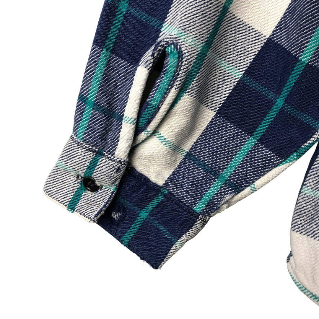 Vintage 70s-80'S Five Brother long-sleeved flannel plaid shirt, made in the USA, men's size XL unclear Navy blue Vintage Second Hand