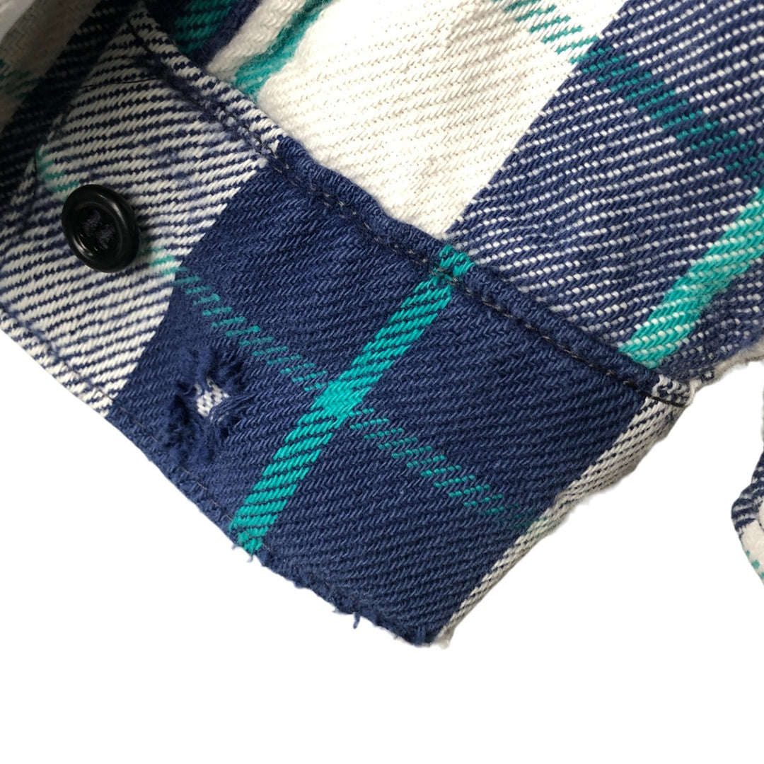 Vintage 70s-80'S Five Brother long-sleeved flannel plaid shirt, made in the USA, men's size XL unclear Navy blue Vintage Second Hand