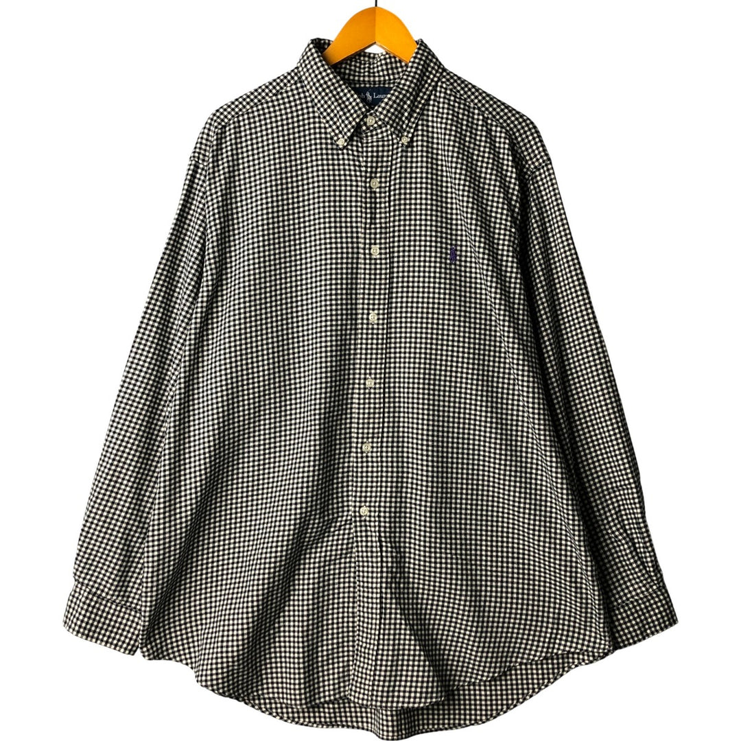 Ralph Lauren Classic Fit Gingham Check Long Sleeve Button-Down Light Flannel Check Shirt cotton white type Vintage Second Hand