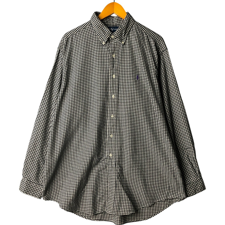 Ralph Lauren Classic Fit Gingham Check Long Sleeve Button-Down Light Flannel Check Shirt cotton white type Vintage Second Hand