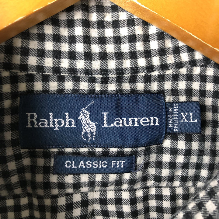 Ralph Lauren Classic Fit Gingham Check Long Sleeve Button-Down Light Flannel Check Shirt cotton white type Vintage Second Hand