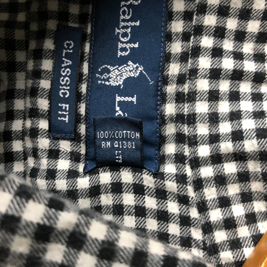 Ralph Lauren Classic Fit Gingham Check Long Sleeve Button-Down Light Flannel Check Shirt cotton white type Vintage Second Hand