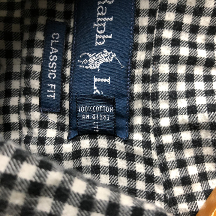 Ralph Lauren Classic Fit Gingham Check Long Sleeve Button-Down Light Flannel Check Shirt cotton white type Vintage Second Hand