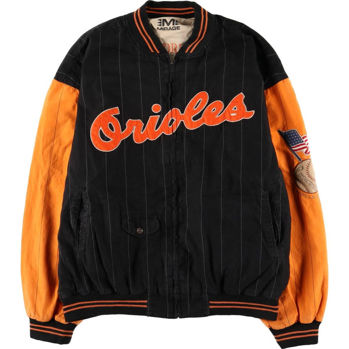 MIRAGE MLB Baltimore Orioles Stars and Stripes Stripe Ramie and Cotton Blouson, Men's, Size XL, Vintage Lamy black type Vintage Second Hand