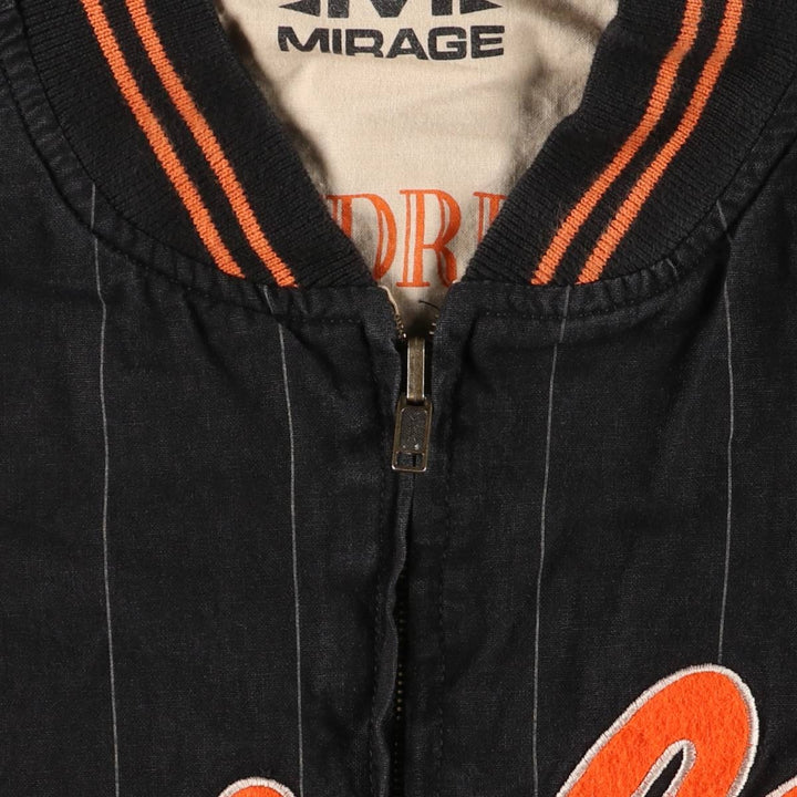 MIRAGE MLB Baltimore Orioles Stars and Stripes Stripe Ramie and Cotton Blouson, Men's, Size XL, Vintage Lamy black type Vintage Second Hand