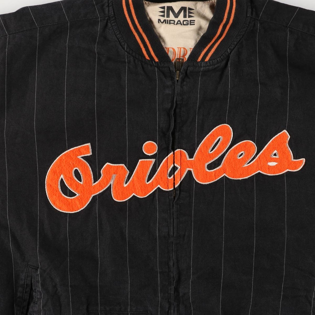 MIRAGE MLB Baltimore Orioles Stars and Stripes Stripe Ramie and Cotton Blouson, Men's, Size XL, Vintage Lamy black type Vintage Second Hand