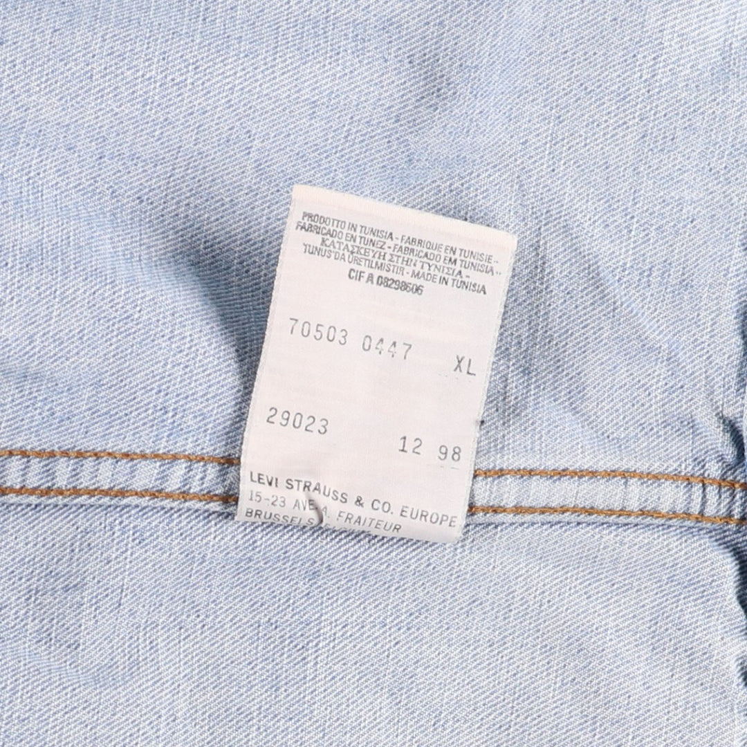 90'S Levi's 70503-0447 Euro Model Denim Jacket, Men's XL, Vintage cotton blue type Vintage Second Hand