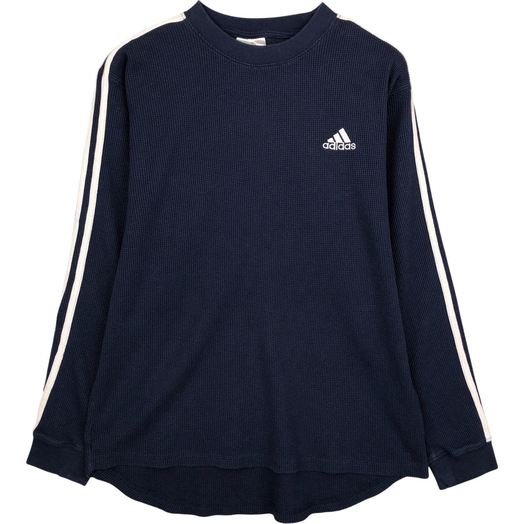Adidas 3-Line Thermal Long T-Shirt, Waffle, Men's Size M cotton navy blue type Vintage Second Hand