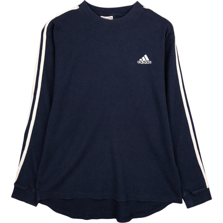 Adidas 3-Line Thermal Long T-Shirt, Waffle, Men's Size M cotton navy blue type Vintage Second Hand