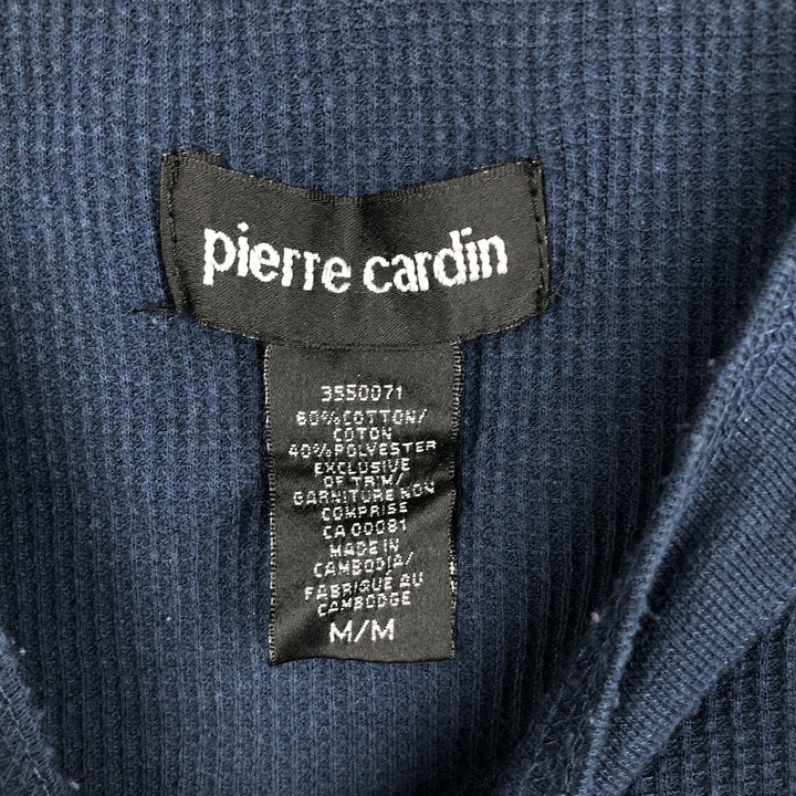Pierre Cardin Henley Neck Thermal Long T-Shirt, Waffle, Men's Size M cotton navy blue type Vintage Second Hand