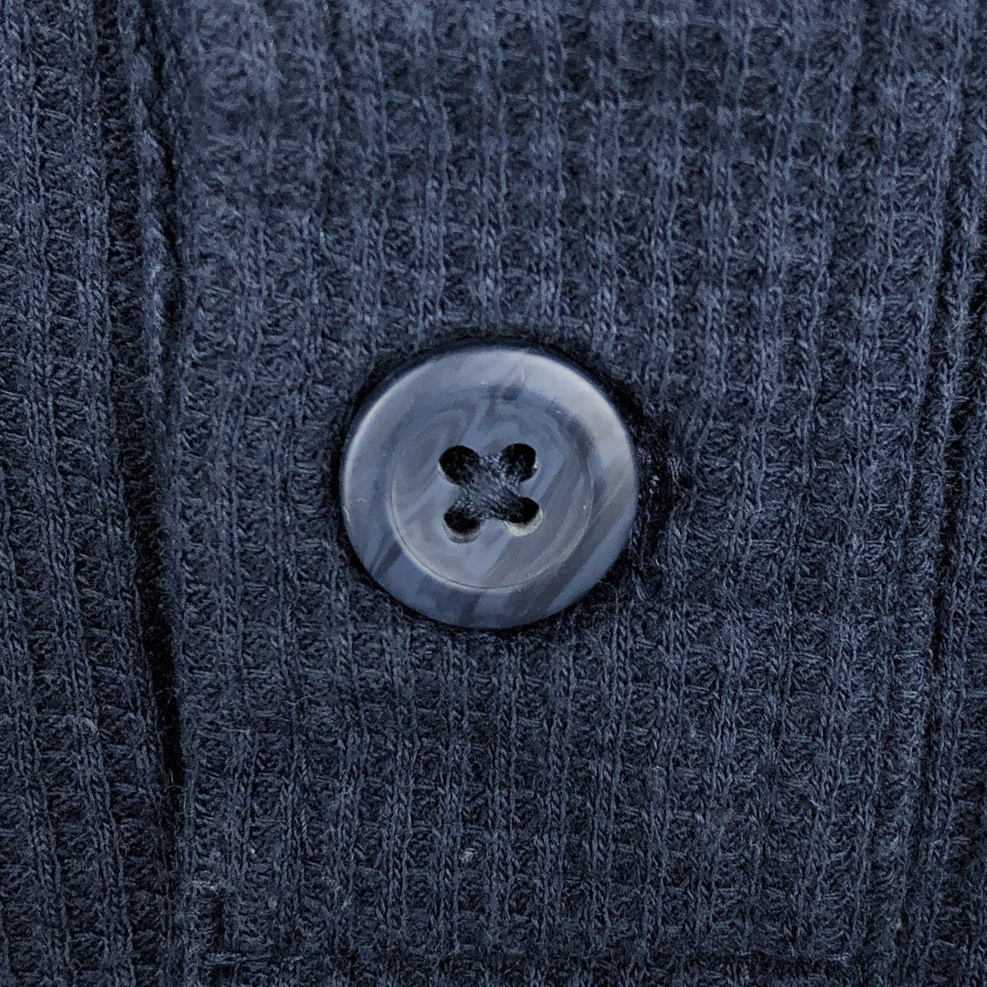 Pierre Cardin Henley Neck Thermal Long T-Shirt, Waffle, Men's Size M cotton navy blue type Vintage Second Hand