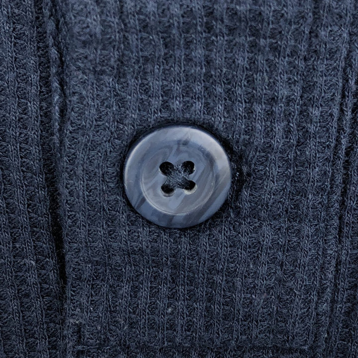 Pierre Cardin Henley Neck Thermal Long T-Shirt, Waffle, Men's Size M cotton navy blue type Vintage Second Hand