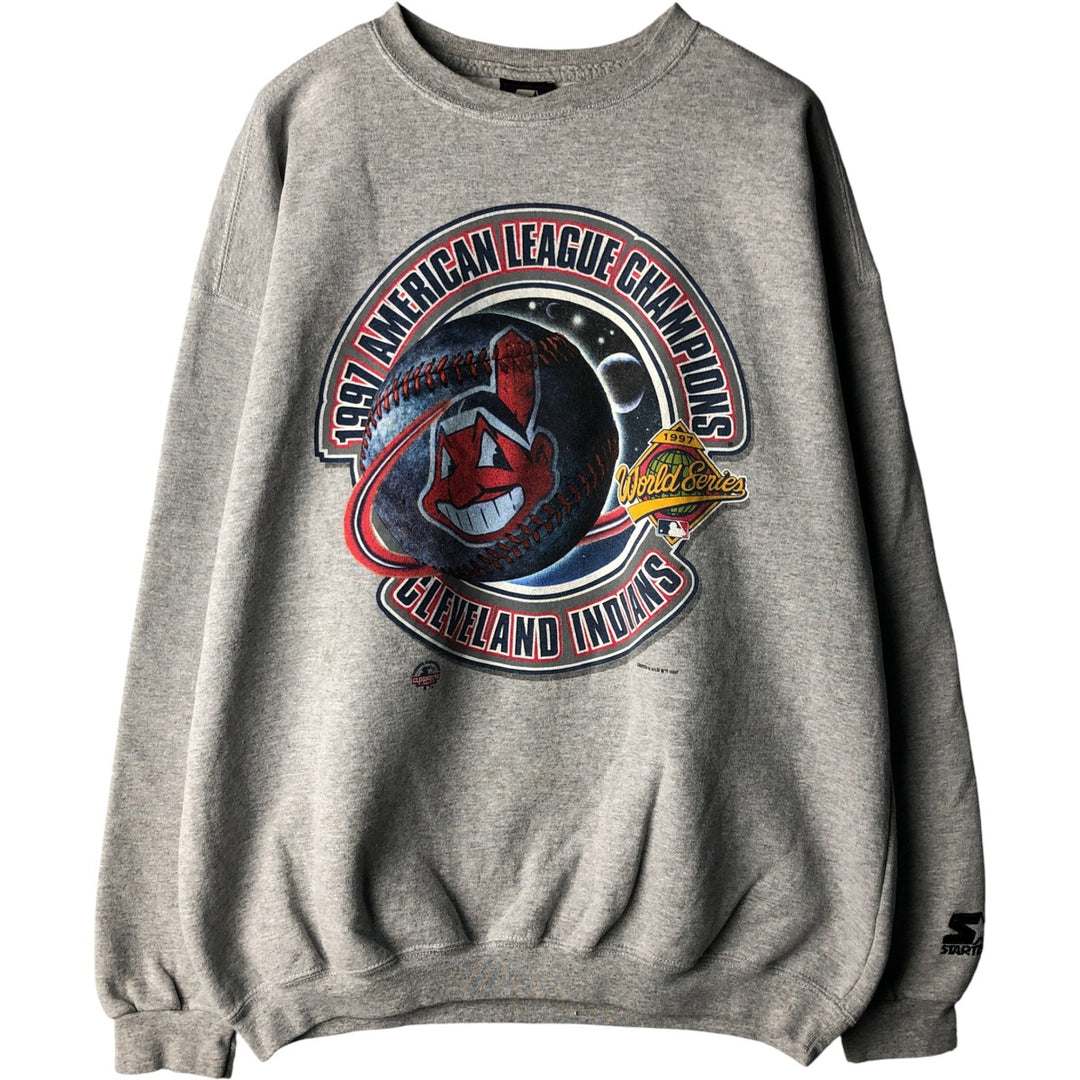 Vintage 90'S Starter MLB Cleveland Indians Logo Sweatshirt, Made in USA, Men's XL cotton gray type Vintage Second Hand