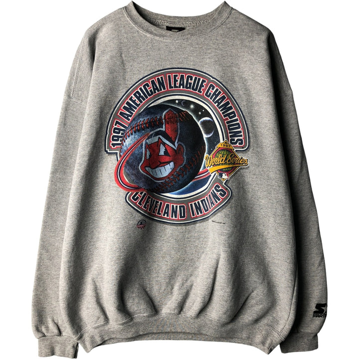 Vintage 90'S Starter MLB Cleveland Indians Logo Sweatshirt, Made in USA, Men's XL cotton gray type Vintage Second Hand