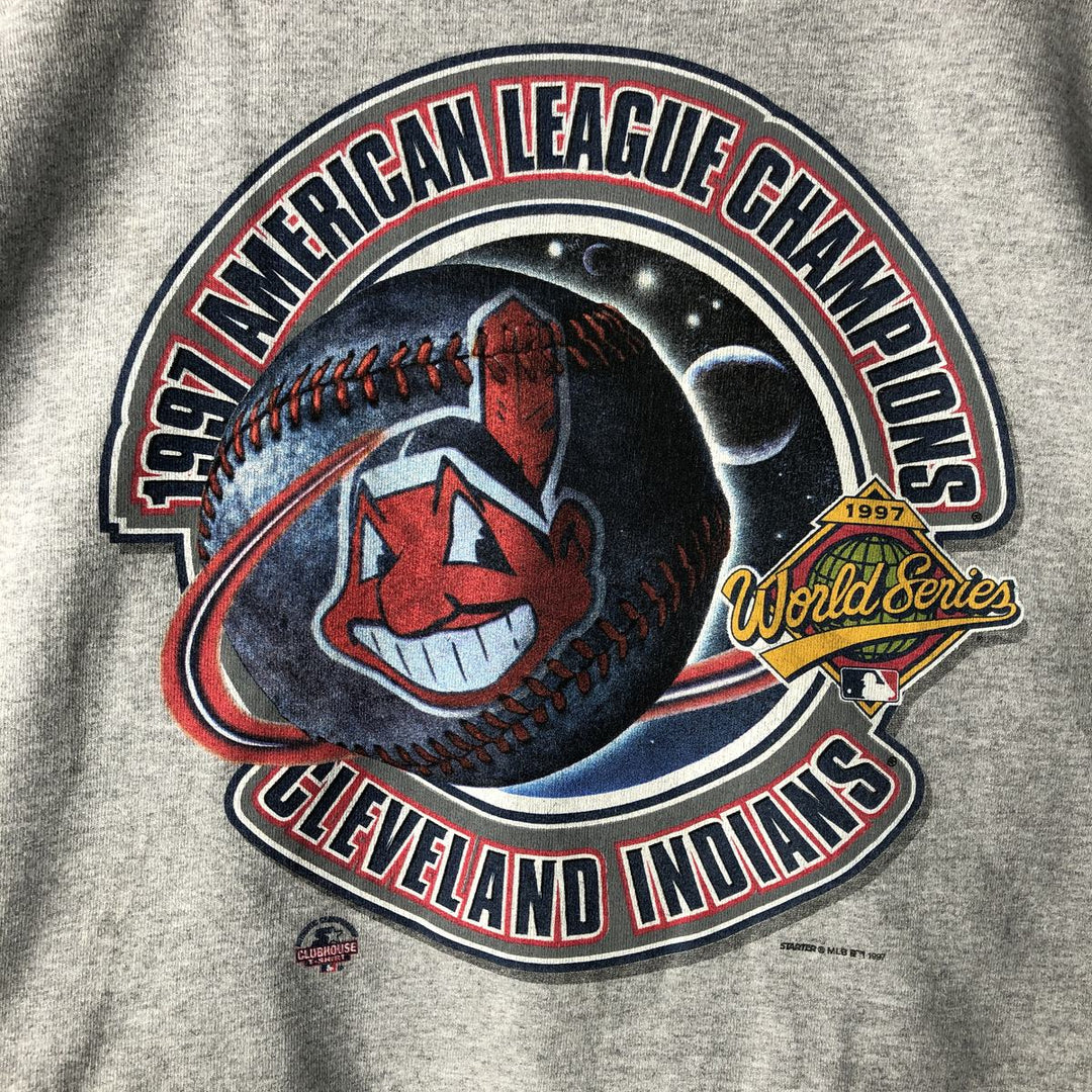 Vintage 90'S Starter MLB Cleveland Indians Logo Sweatshirt, Made in USA, Men's XL cotton gray type Vintage Second Hand