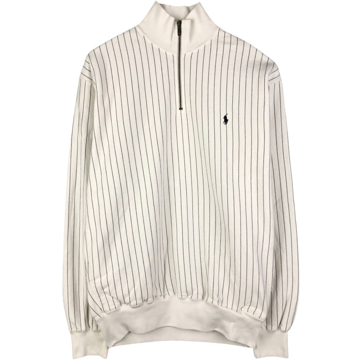 Vintage 90'S Ralph Lauren Polo Sport Stripe Pattern Half-Zip Sweatshirt, Men's Size Medium cotton white type Vintage Second Hand
