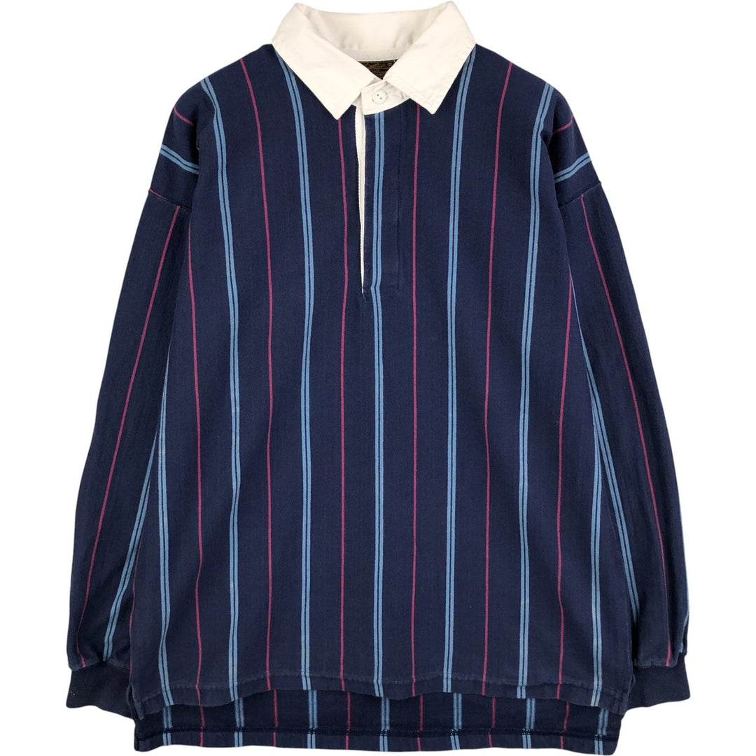 Eddie Bauer Stripe Pattern Long Sleeve Rugby Shirt, Men's XL cotton navy blue type Vintage Second Hand