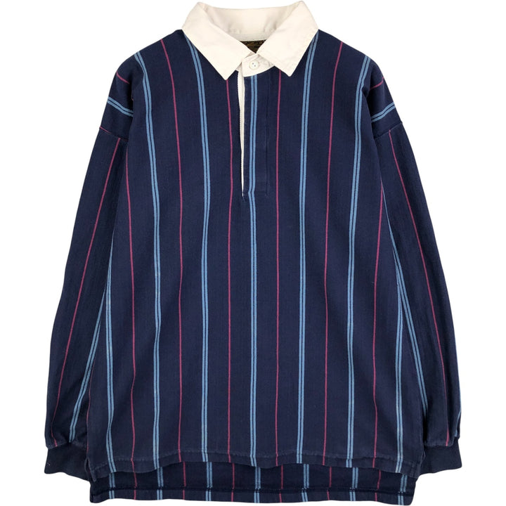 Eddie Bauer Stripe Pattern Long Sleeve Rugby Shirt, Men's XL cotton navy blue type Vintage Second Hand