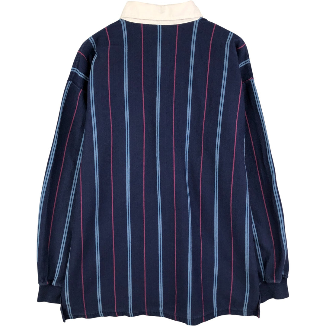 Eddie Bauer Stripe Pattern Long Sleeve Rugby Shirt, Men's XL cotton navy blue type Vintage Second Hand