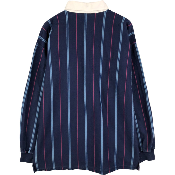 Eddie Bauer Stripe Pattern Long Sleeve Rugby Shirt, Men's XL cotton navy blue type Vintage Second Hand