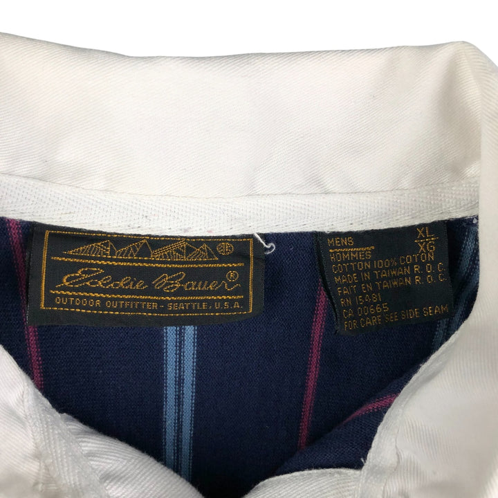 Eddie Bauer Stripe Pattern Long Sleeve Rugby Shirt, Men's XL cotton navy blue type Vintage Second Hand